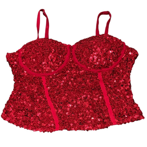 No Boundaries Red Sequin Corset Top Adjustable Straps Light Padding M